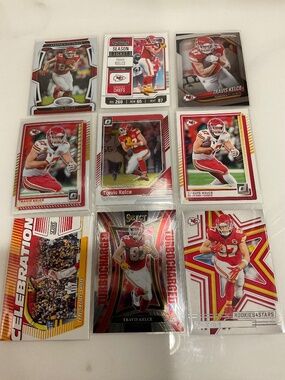Travis Kelce 9 Card Lot. Chiefs:  Certied, Optic, Select, Prizm, Donruss, Score
